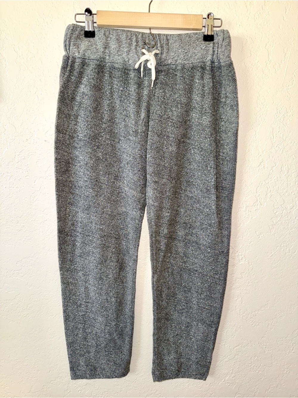 Monrow XS Vintage Knit Jogger Lounge Pants Gray Drawstring Cropped USA Made NWOT